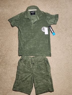 Hawke Co. Youth Textured Terry Towelling Polo Shirt & Shorts Set /Olive Green